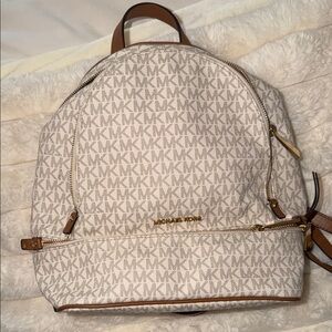 Michael Kors Monogram Cream and Tan Backpack